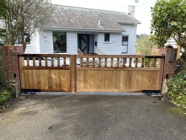 "Cardinham" design Iroko Hardwood Gates in Mylor, Cornwall